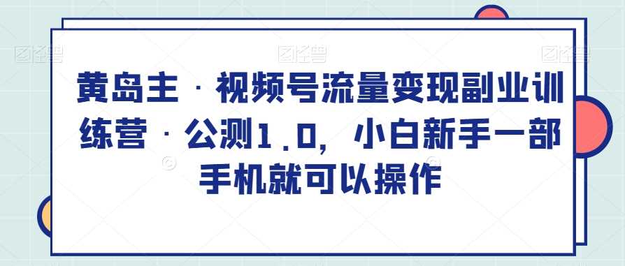 黄岛主·视频号流量变现副业训练营·公测1.0，小白新手一部手机就可以操作