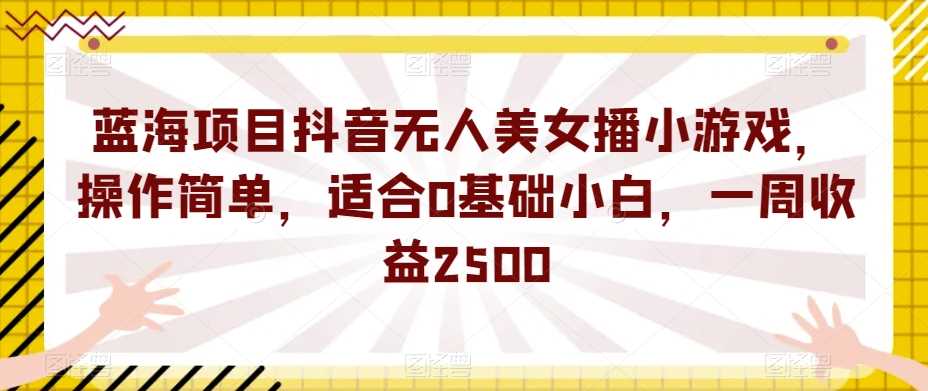 蓝海项目抖音无人美女播小游戏，操作简单，适合0基础小白，一周收益2500【揭秘】