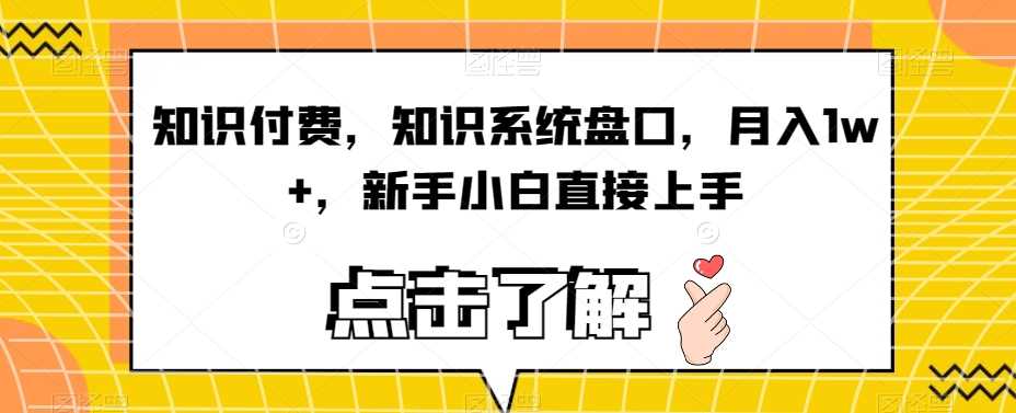 知识付费，知识系统盘口，月入1w+，新手小白直接上手