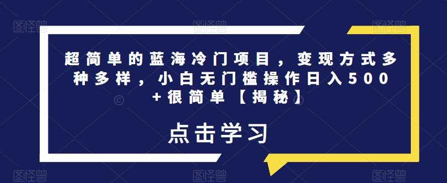 超简单的蓝海冷门项目，变现方式多种多样，小白无门槛操作日入500+很简单【揭秘】