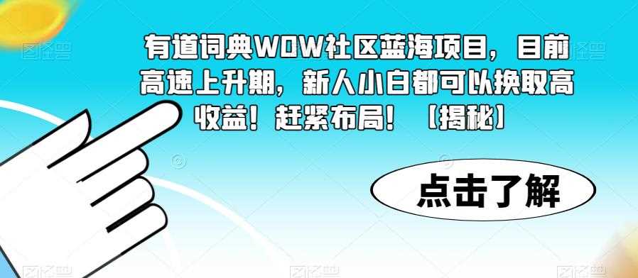 有道词典WOW社区蓝海项目，目前高速上升期，新人小白都可以换取高收益！赶紧布局！【揭秘】