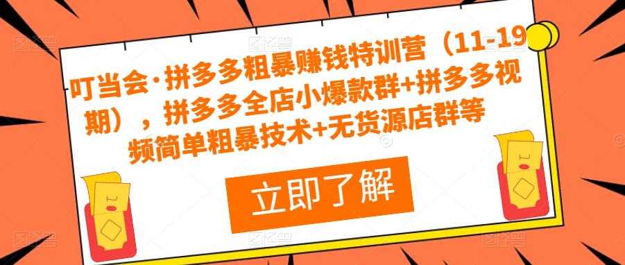 叮当会·拼多多粗暴赚钱特训营（11-19期），拼多多全店小爆款群+拼多多视频简单粗暴技术+无货源店群等