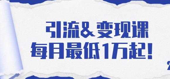 引流变现课：分享一整套流量方法以及各个渠道收入，每月最低1万起！