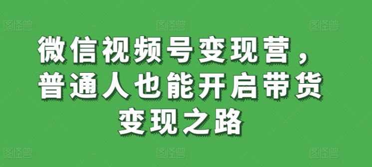 微信视频号变现营，普通人也能开启带货变现之路