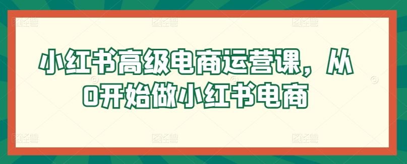 小红书高级电商运营课，从0开始做小红书电商