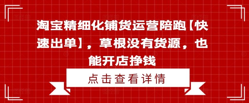 淘宝精细化铺货运营陪跑【快速出单】，草根没有货源，也能开店挣钱